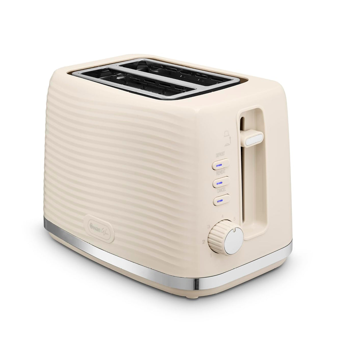 Swan ST19034CRM Wave 2-Slice Toaster, 7 Browning Levels, Defrost, Cancel & Reheat Functions, Removable Crumb Tray, Hidden Cord Storage, Non-Slip Feet,
