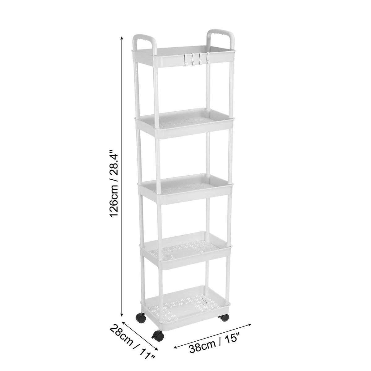 PATIKIL 5-Tier Rolling Utility Cart with Handle, Storage Shelves Organizer Cart Movable Storage Organizer with Wheels for Room Office Kitchen