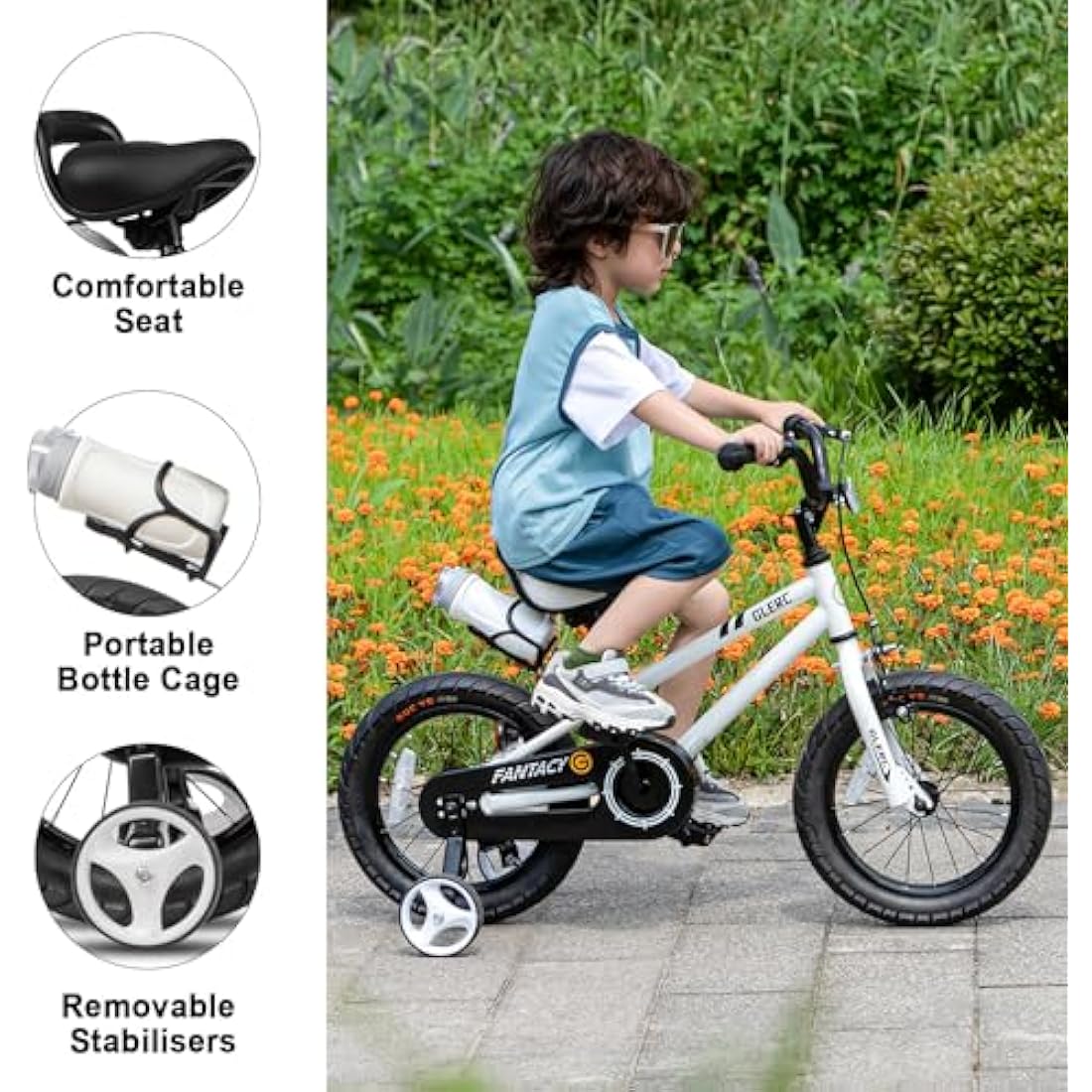 Glerc Fantacy 16 Inch Kids Bike for 2-14 Years Old Boys Girls with Water Bottle Holder & Stabilisers, Multiple Colors