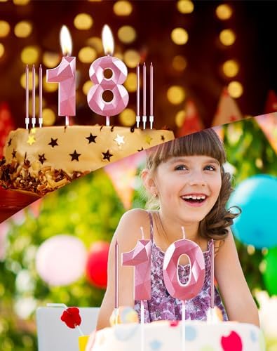 Girls Pink 10th Birthday Candles Set, Number 10 Candle with Girls Pink Long Candles, Birthday Candles for Cake, Birthday Candle, Cake Candles Cake Topper Decorations for Women Birthday Party Wedding