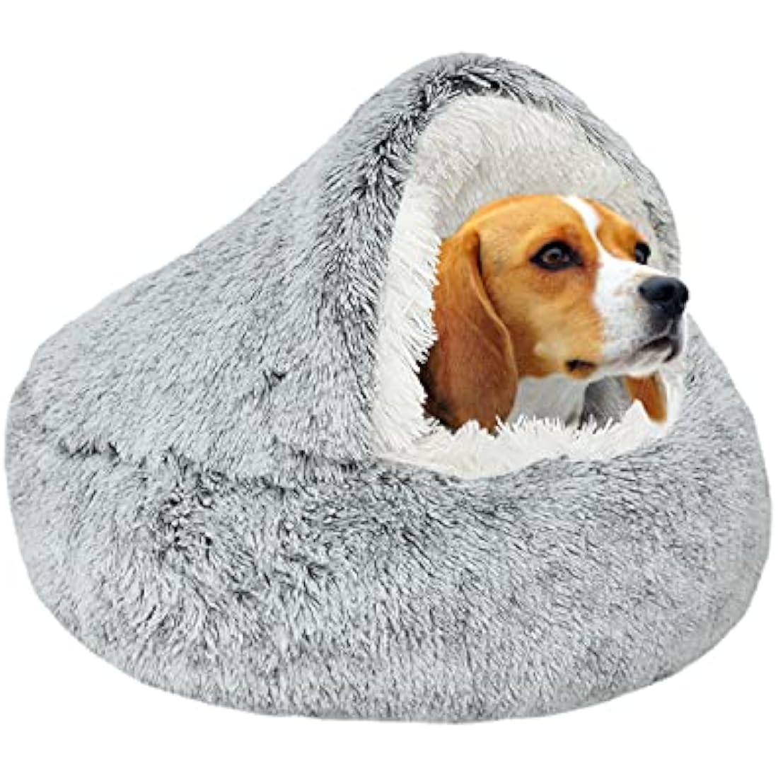 Calming Dog Bed Fluffy Plush Pet Bed under 10kg,Washable Anti Anxiety Small Medium Dog Bed,Indoor Cats Dogs Soft Warm Donut Cave Bed Patent No.: 6242416(Grey)
