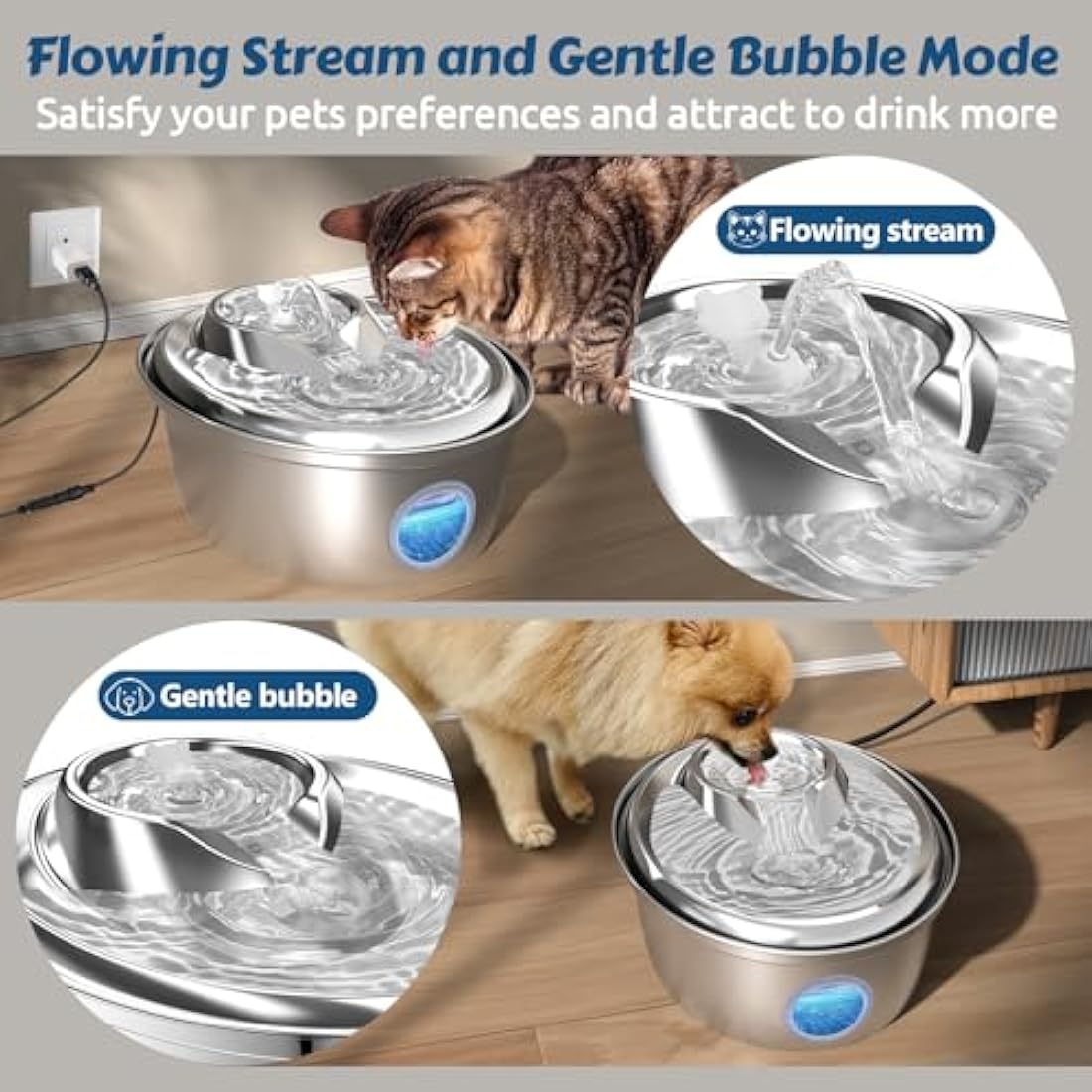 GoldenSun Cat Water Fountain, 118oz/3L Stainless Steel Pet Water Fountain Inside, Automatic Dog Drinking Fountain with Water Level Visual Window for Cats and Small Dogs