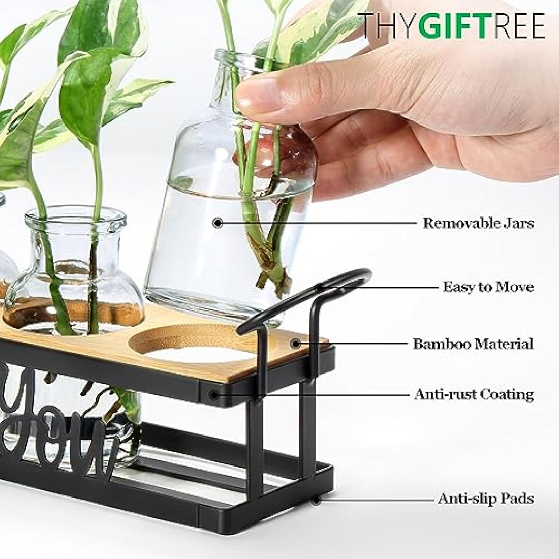 THYGIFTREE Plant Propagation Stations with Metal Stand, Tabletop Plant Terrarium for Propagating Hydroponic, Retro Glass Planter Flower Vase Home Kitchen Office Decor, Plant Lover Gifts