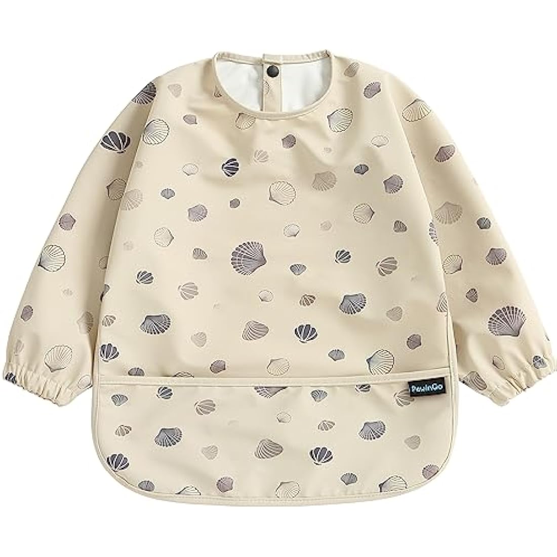 PewinGo Weaning Bib with Long Sleeves & BLW, Soft and Skin-Friendly Material, Coverall Bibs for Baby Feeding, Waterproof and Easy to Clean & Machine Washable,for Baby Infant Toddlers (Beige)