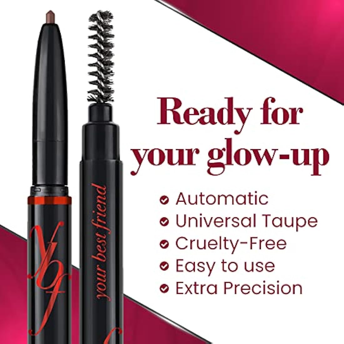 ybf Beauty Universal Automatic Eyebrow Pencil Duo - For All Natural Hair Colors & Skin Tones - Dual-Ended Brow Pencil With Spoolie Brush - Paraben-Free and Cruelty-Free - Taupe - 2 x 0.005 Oz