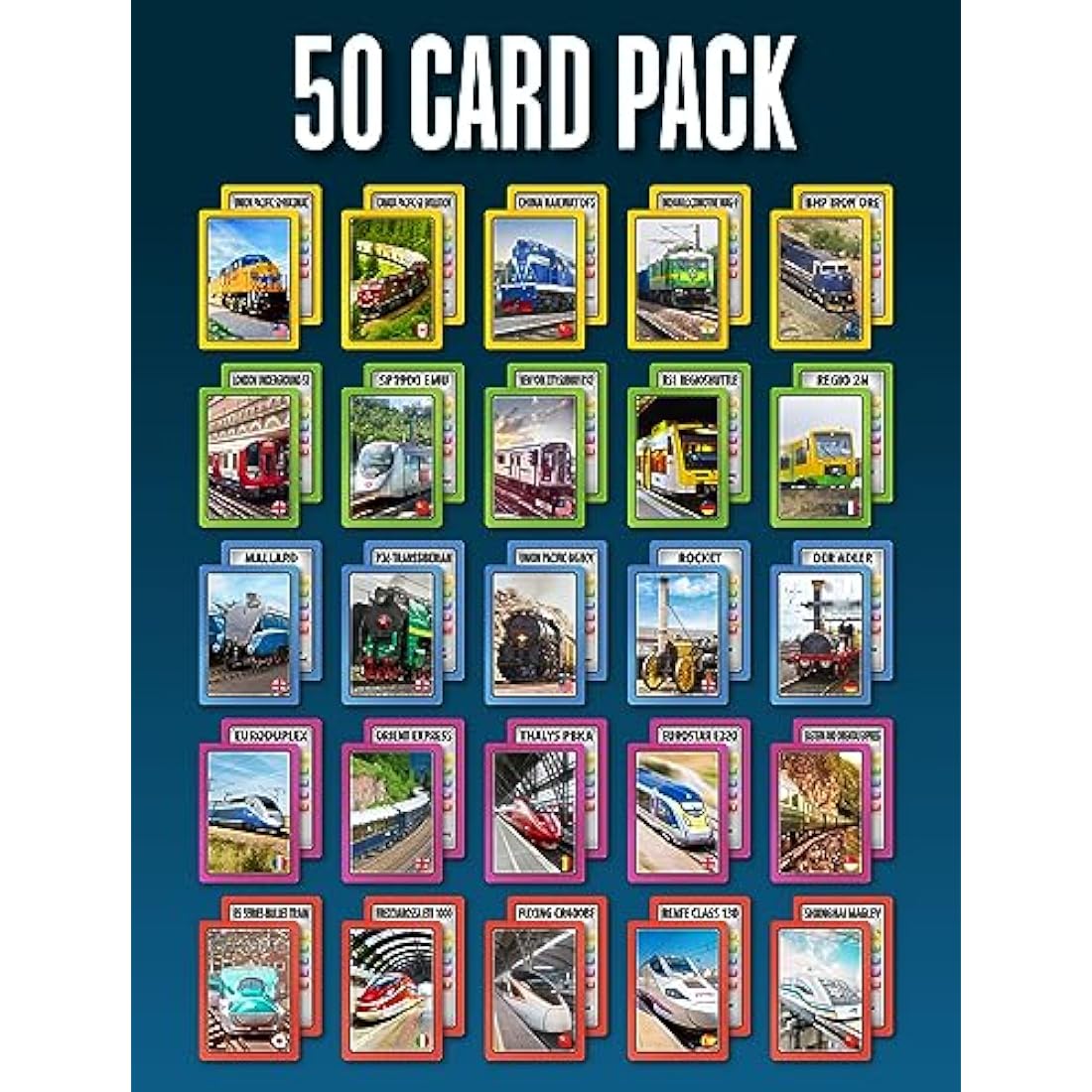 SMART CARDS Trains, Gift, Stocking Filler, Travel Card Game, 7 games in 1, Pairs, Snap, Trumps, Rummy, Memory Quiz, Trivia, Age 5+, 1-8 Players