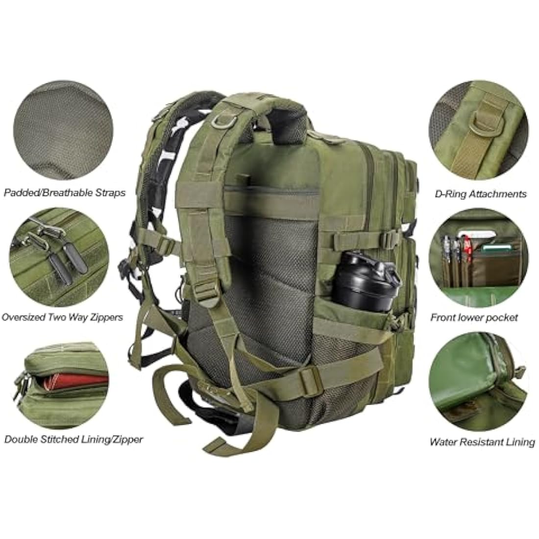 LHI Military Tactical Backpack for Men and Women 45L Large waterproof Rucksack for School, Hiking, Trekking, Hunting