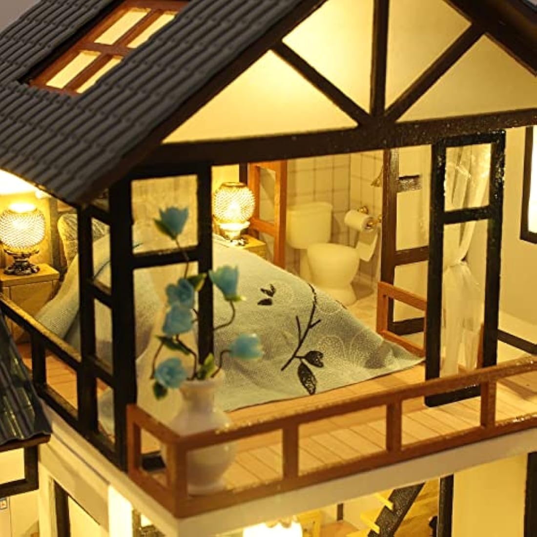 Cuteefun Miniature DIY Dolls House Kit, Wooden Doll house Kit with Furniture and Music Box, Handmade Crafts for Adults, 1:24 for Birthday, Valentine's Day Father's Day(Oriental Villa)