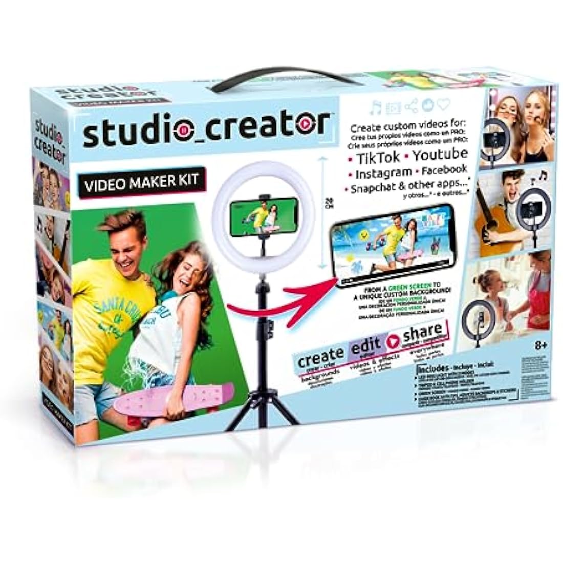 Canal Toys - Video Studio Creator Kit - Become an Influencer - Accessories with Green Background, Tripod and Ring of Light - From 8 years old - INF 001 - Cranberry