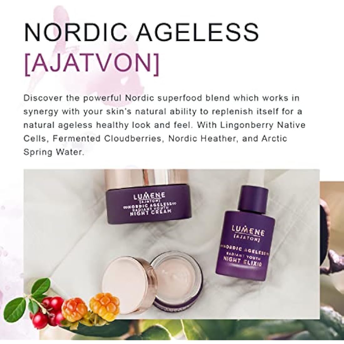 LUMENE Nordic Ageless [AJATON] Radiant Youth Rejuvenating & Replenishing Night Cream, Vegan 50ml