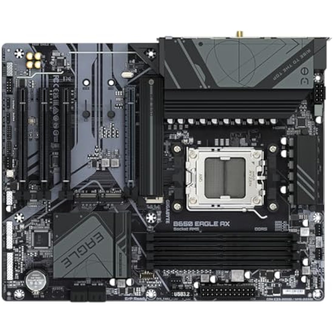 Gigabyte B650 EAGLE AX Motherboard - Supports AMD Ryzen 7000 CPUs, 12+2+2 Phases Digital VRM, up to 7600MHz DDR5 (OC), 1xPCIe 5.0 + 2xPCIe 4.0 M.2, Wi-Fi 6E 802.11ax, GbE LAN, USB 3.2 Gen2