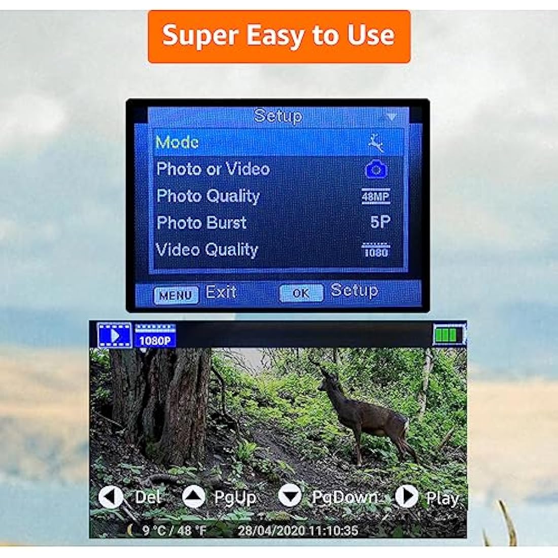 GardePro A3S Wildlife Camera, 64MP 1296p, Trail Camera with H.264 Video, Next-Gen Imaging Technology, 100ft No Glow Night Vision, 0.1s Trigger Speed Motion Activated, Camera Traps for Garden