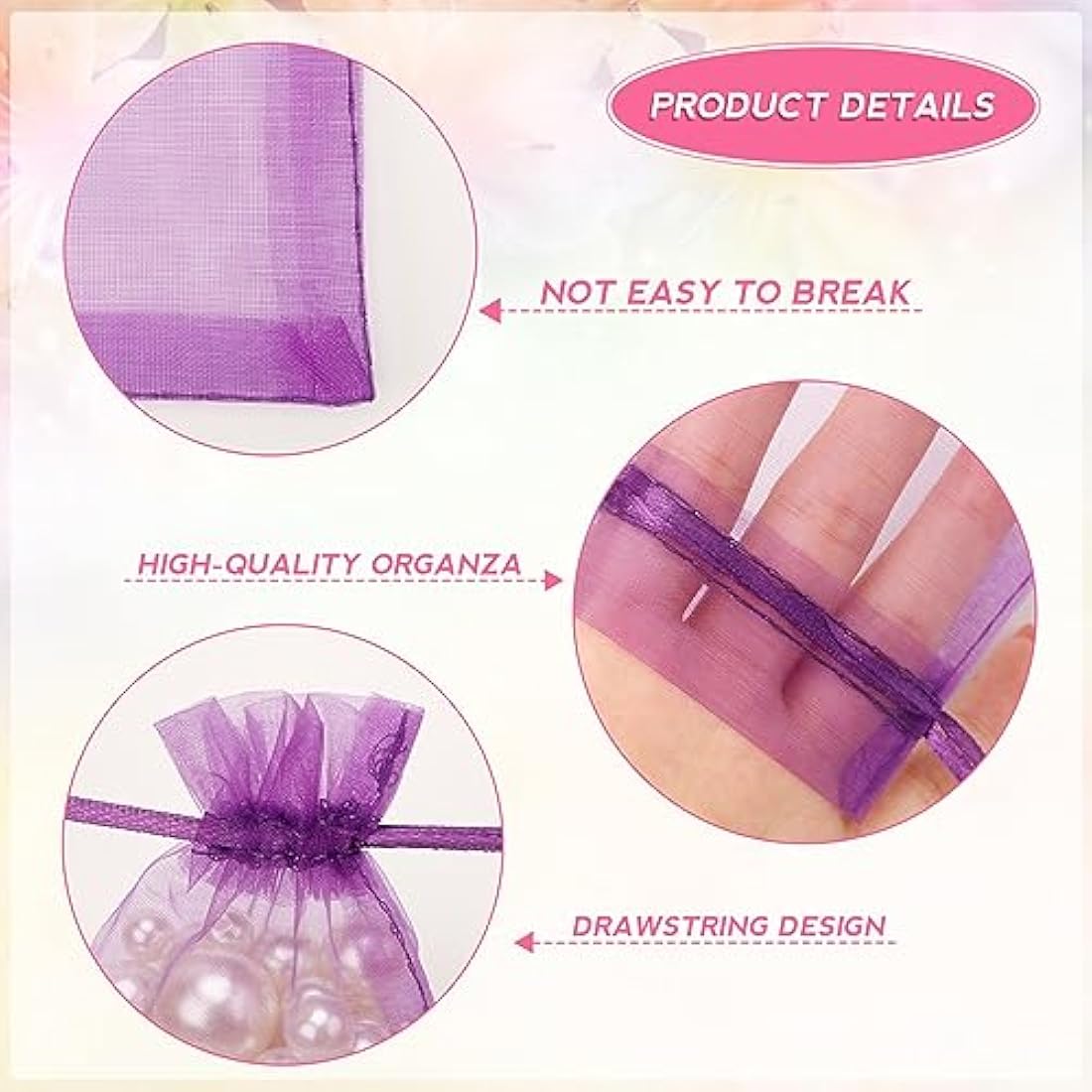 G2PLUS Purple Organza Gift Bags: 13x18 CM Clear Mesh Pouches, 100 PCS Organza Jewellery Bags, Large Favour Pouches for Wedding, Birthday Party Supplies