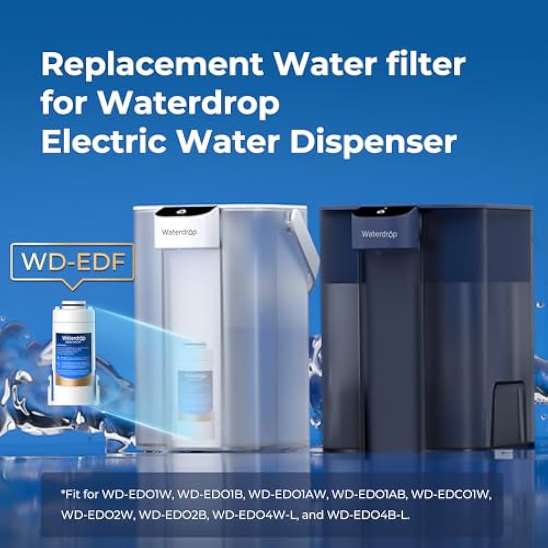 Waterdrop WD-EDF Replacement Filters for Waterdrop Instant Water Filter Jug, WD-ED01, WD-ED02, WD-ED04, Last Up to 3 Months or 757 litres (Pack of 2)