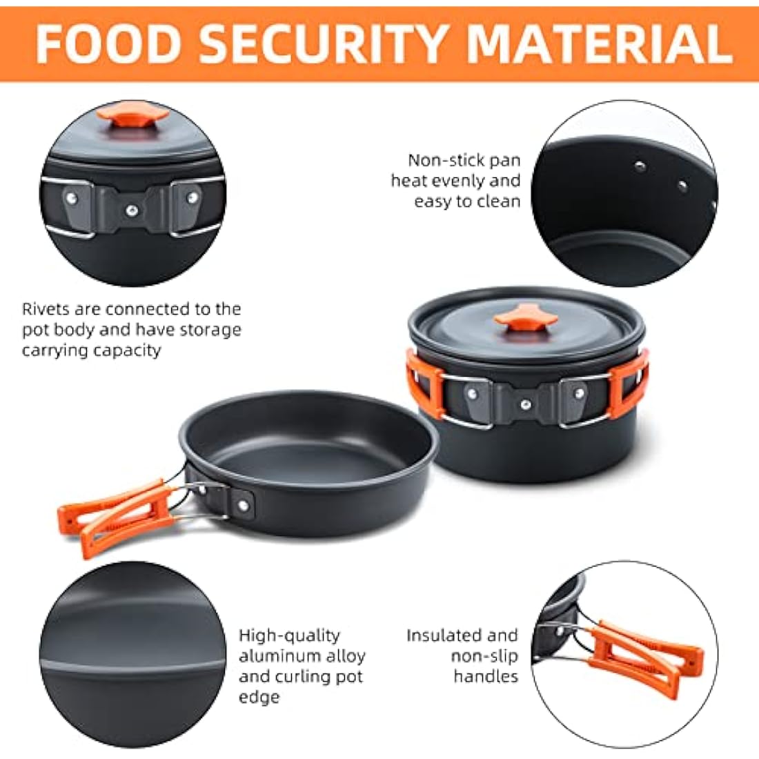 Lixada Camping Cookware Kit, 16pcs Camping Pot Camping Pan Camping Kettle with Stainless Steel Plates Forks Knives Spoons for Outdoor Cooking and Picnic for 1-2 People