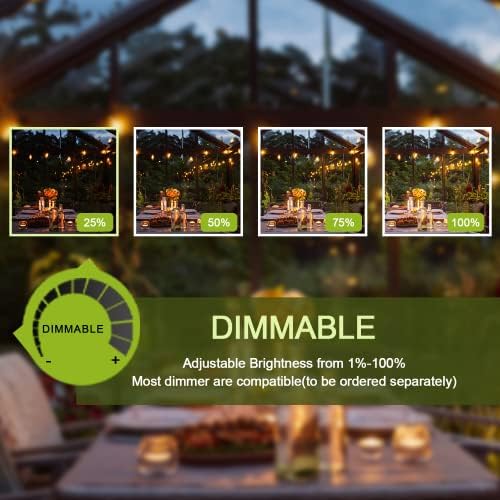 Kawaya Outdoor Festoon Lights Mains Powered 45.7m / 150ft Garden String Lights Waterproof with 73+3pcs LED Bulbs Shatterproof Vintage Dimmable for Outside Fence Terrace Gazebo Wedding Festival