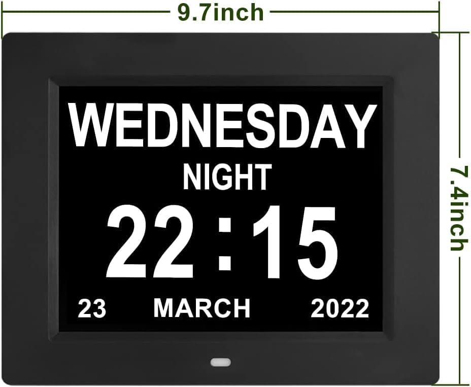 Yuanzeco Alarm Clock With Day And Date For Elderly 3Displays Digital Calendar Day Clock Photo Frame- Auto Dimmable Display 15 Alarm Options, Day Clock