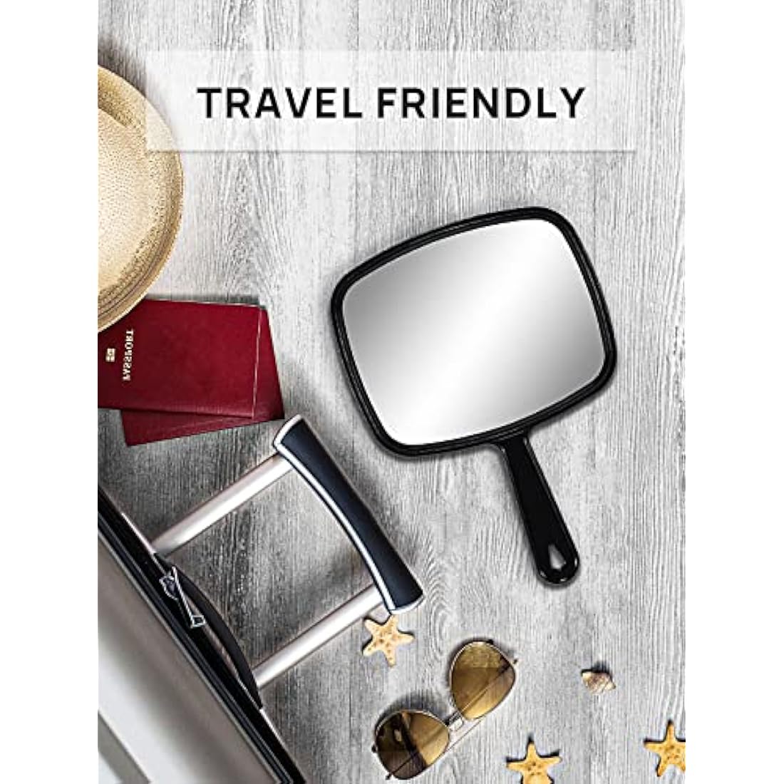 OMIRO Hand Mirror, All Black Handheld Mirror with Handle, Rectangle-Pack of 6, 16.8 x 23.6 cm