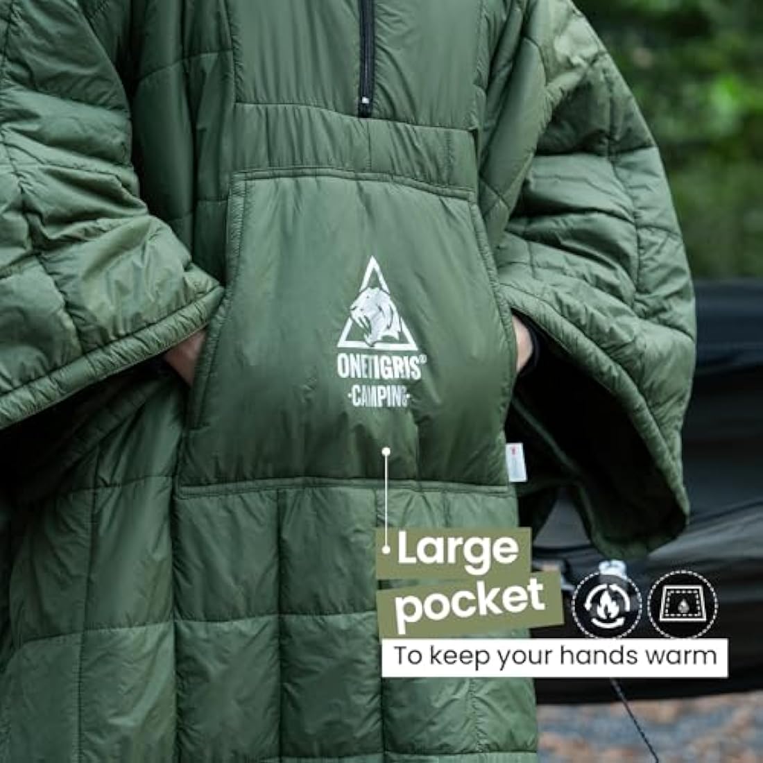 OneTigris Camping Blanket Poncho with Recycled 3M Thinsulate Insulation,Wearable Hoodie Blanket | Ultralight Water-Resistant Warm Camping Blanket for Outdoor, Hiking, Stadium
