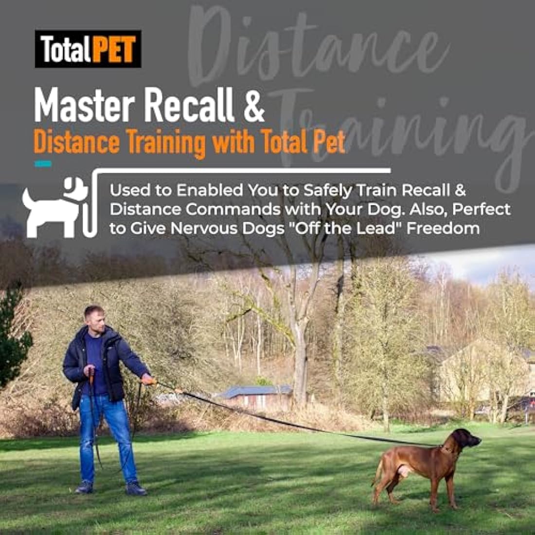 Total Pet 15m Training Lead for Dogs & Puppy - Long Line Leash With Control Handle For Recall/Obedience Training