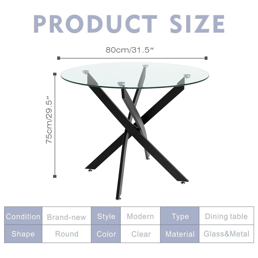 GOLDFAN Round Dining Table Modern Kitchen Table with Metal Legs for Dining Room Furniture, Black/80cm