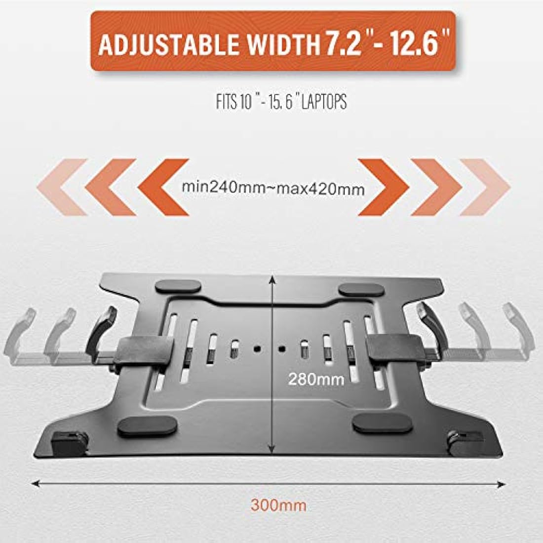 PUTORSEN Laptop Mount Holder for VESA Compatible Monitor Arms, Universal Adjustable 10 to 15.6 inch Notebook Tray Fits 75 x 75 and 100 x 100 mm VESA Mount Holes