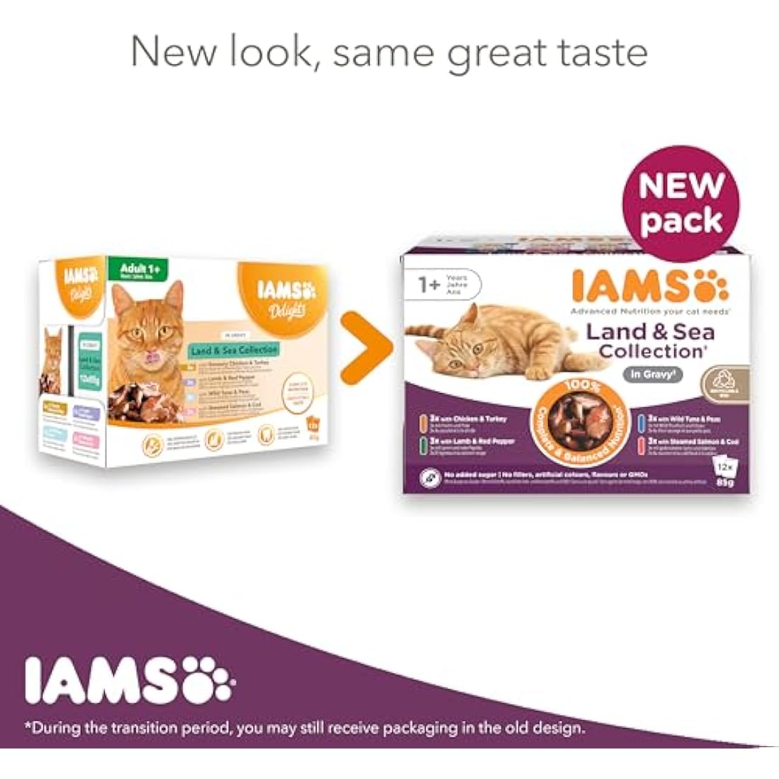 IAMS Adult Wet Cat Food Land & Sea in Gravy 48 x 85g