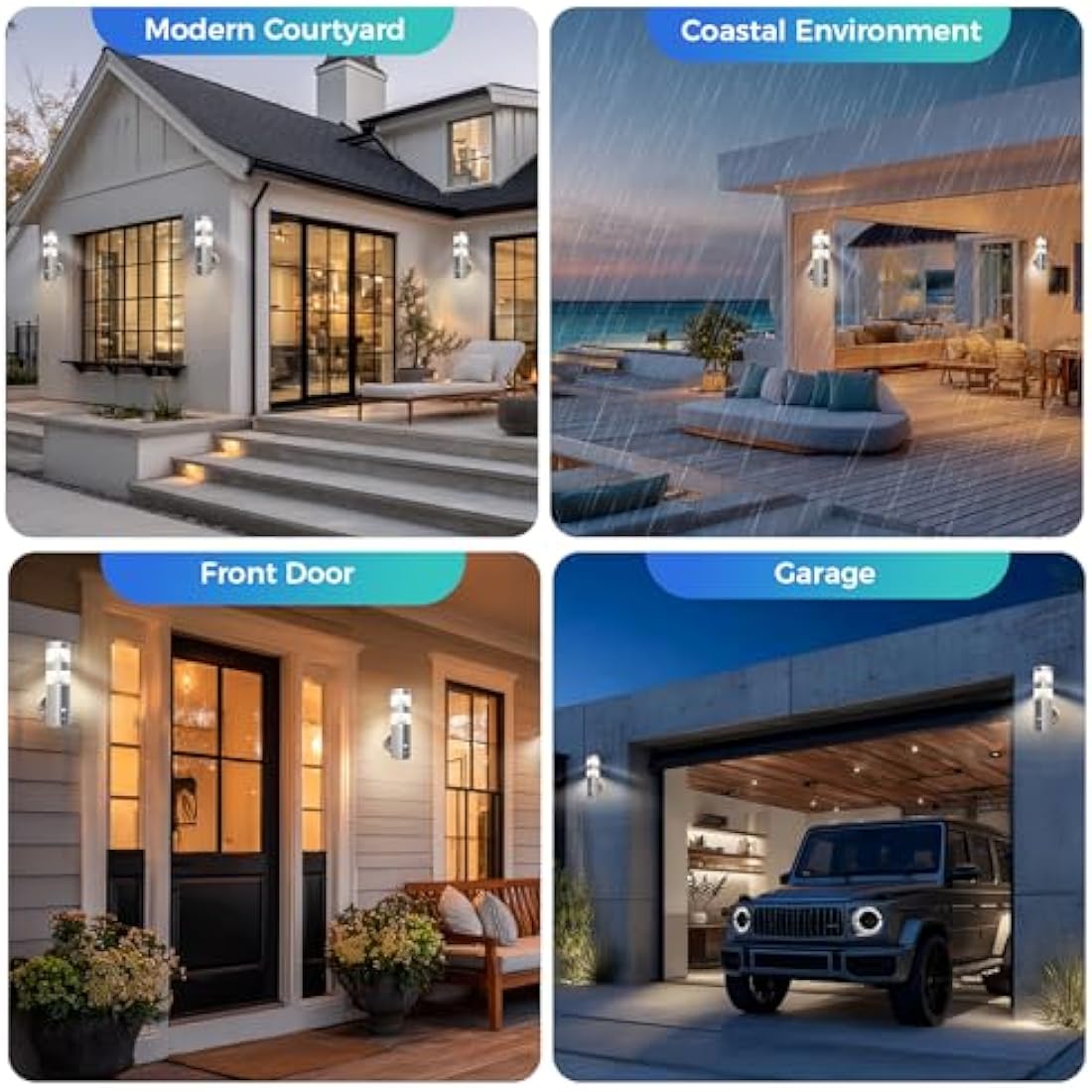 NBHANYUAN Lighting LED Outdoor Wall Light with 4 Modes PIR Sensor,SUS316 Stainless Steel Outside Wall Lamp for Garden,Enterway Wall Lights Fixture Mains Powered 220-240V 9W IP44 1000LM
