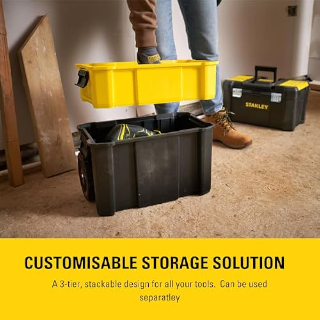 STANLEY Essential Rolling Workshop Toolbox, 3-in1 Stackable Units, Portable Tool Solution, STST1-80151
