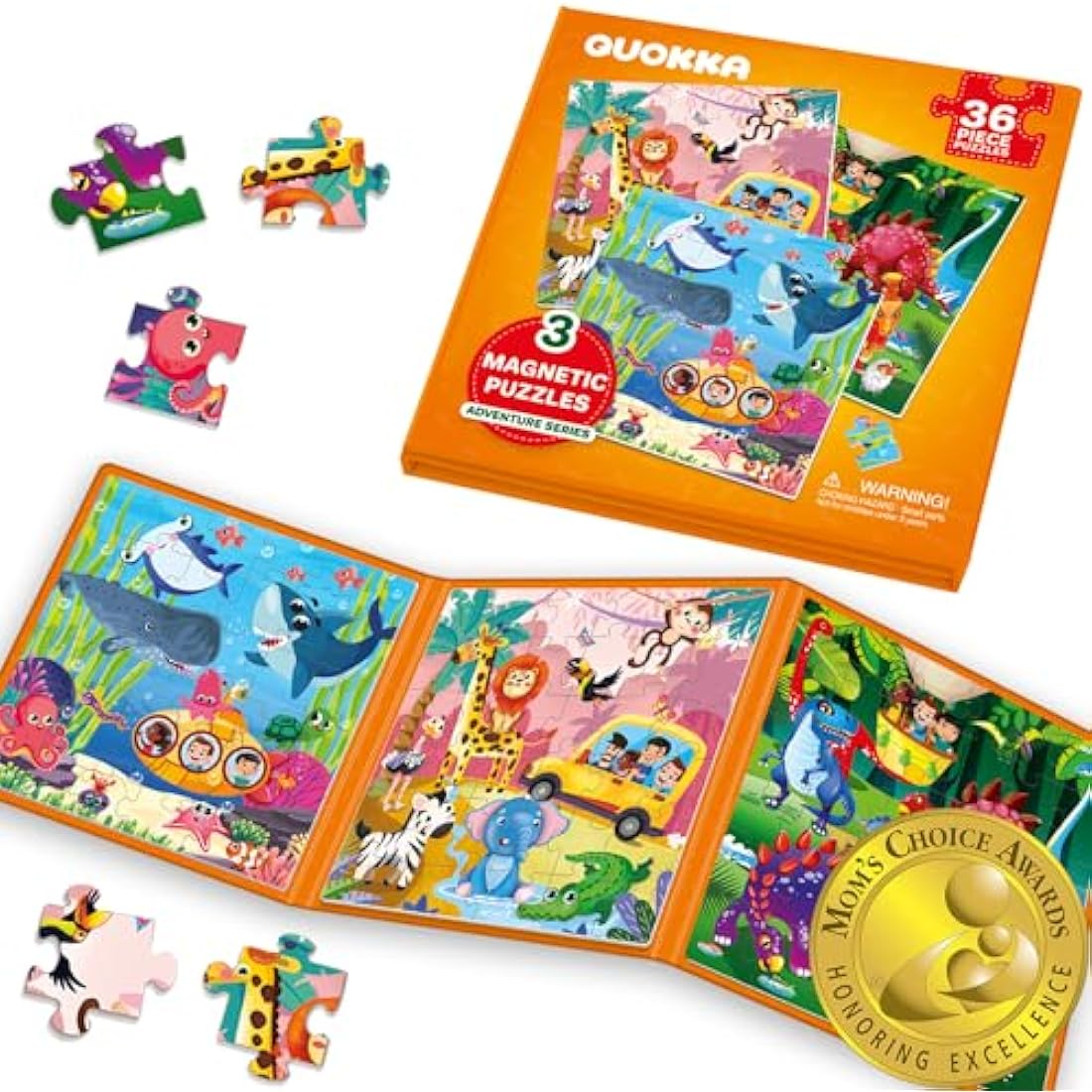 QUOKKA Magnetic Puzzles for 2 3 Year Olds - Travel Games for Kids Age 4 5 - Travel Toys for Toddlers on Plane Car Ride - 36 pc Jigsaw Animal Games For 3 year olds - Plane Activities For Kids