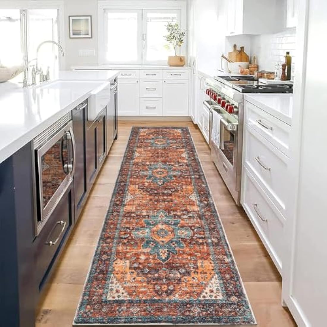 SHACOS Extra Long Runner Rugs for Hallway 60 x 300 cm Non Slip Vintage Hall Runners Narrow Rugs Washable Boho Carpet Runners for Hallway Entryway Kitchen, Red