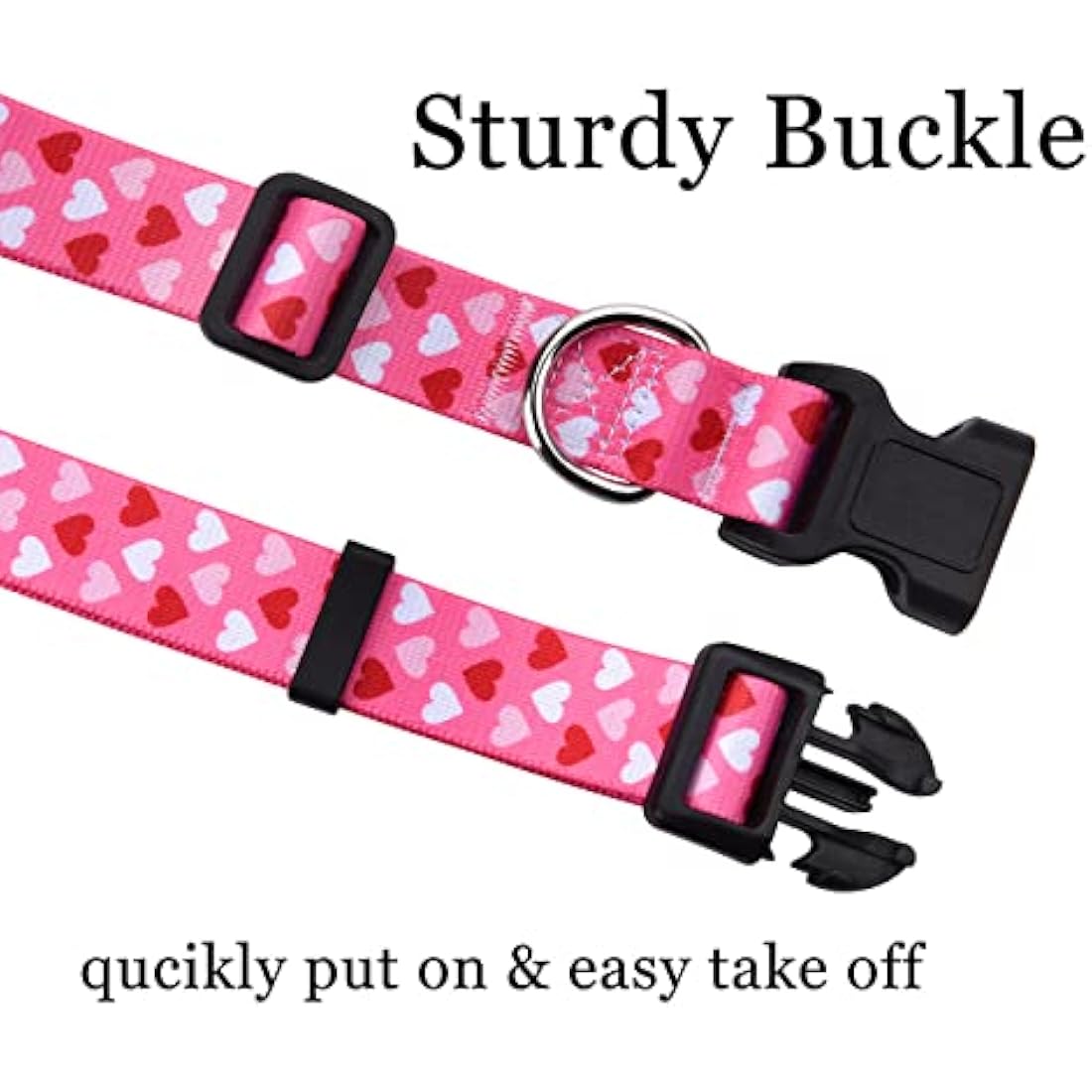 Mihqy Valentine's Day Dog Collar and Lead Set - Adjustable Heart Dog Collar - Love Theme - Perfect for Small Medium Large Dogs(Pink Heart Set,M)