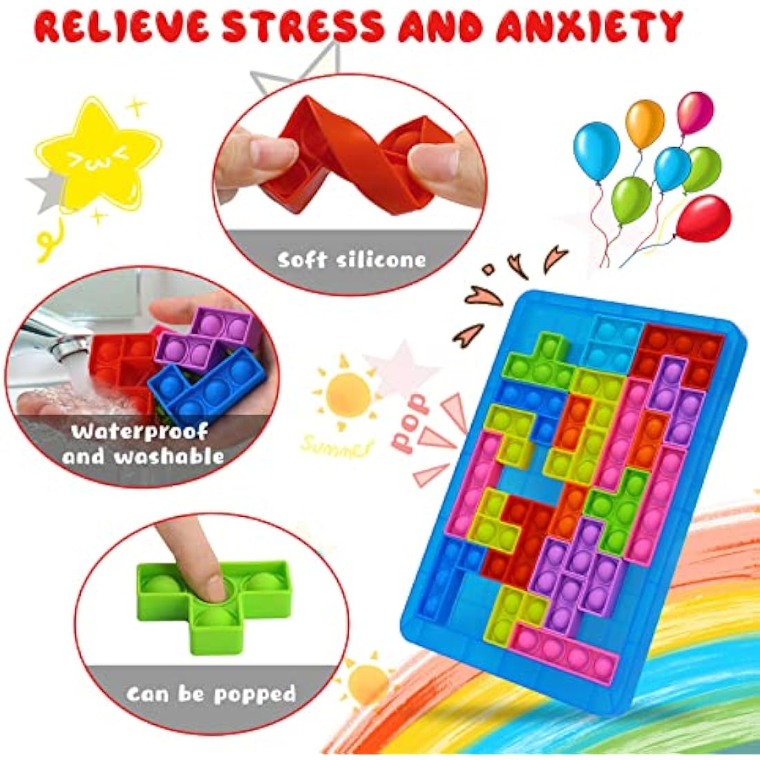 Silicone Sensory Fidget Toys for Kids Boys Girls, Puzzle Pop Game for Kids Adults Anti-Stress & Relax Squeeze Toys - Best Puzzle Gifts