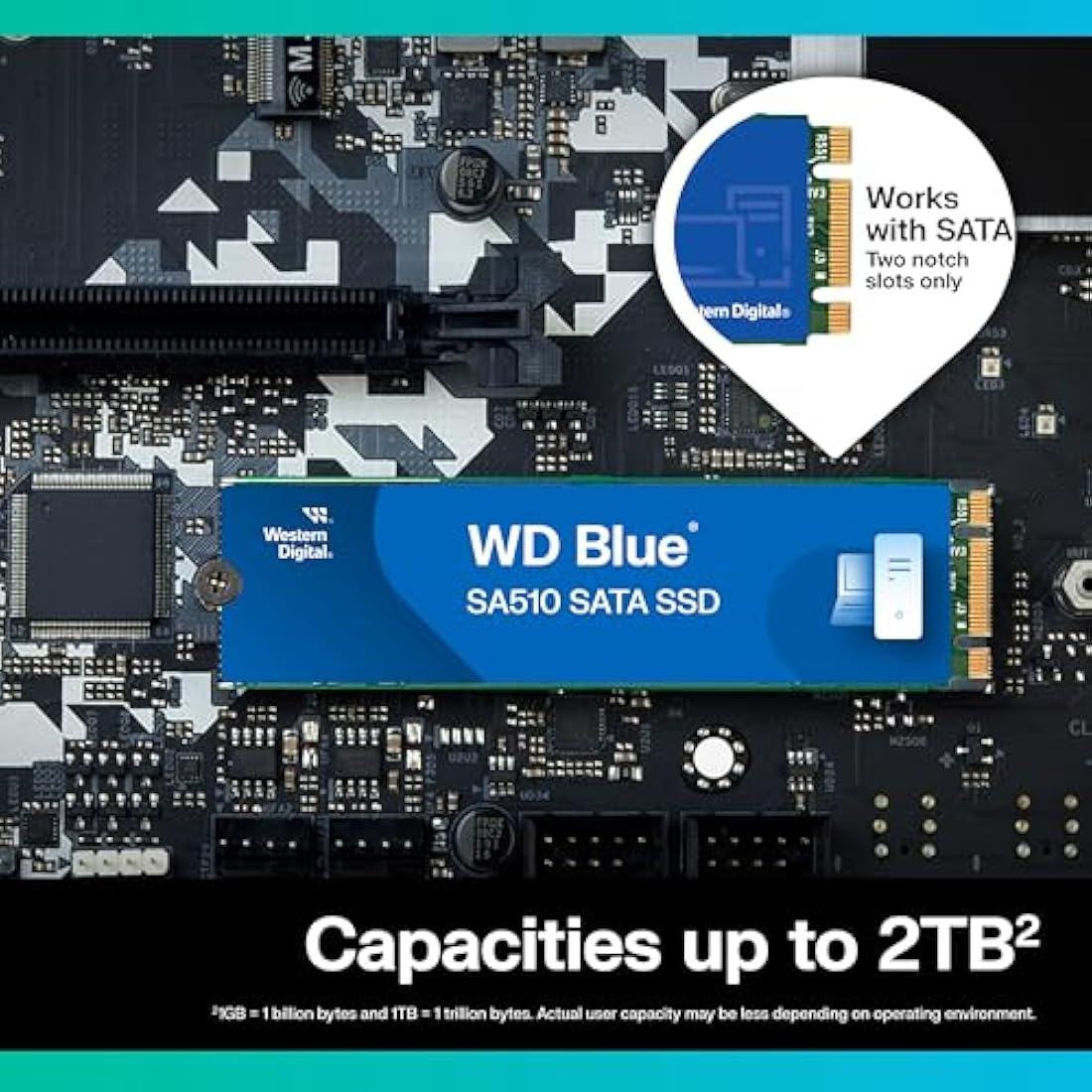 WD Blue SA510 250GB M.2, SATA SSD, up to 555 MB/s, Includes Acronis True Image for Western Digital, Disk & Cloning Migration, Flexible backup & recovery, ransomware protection