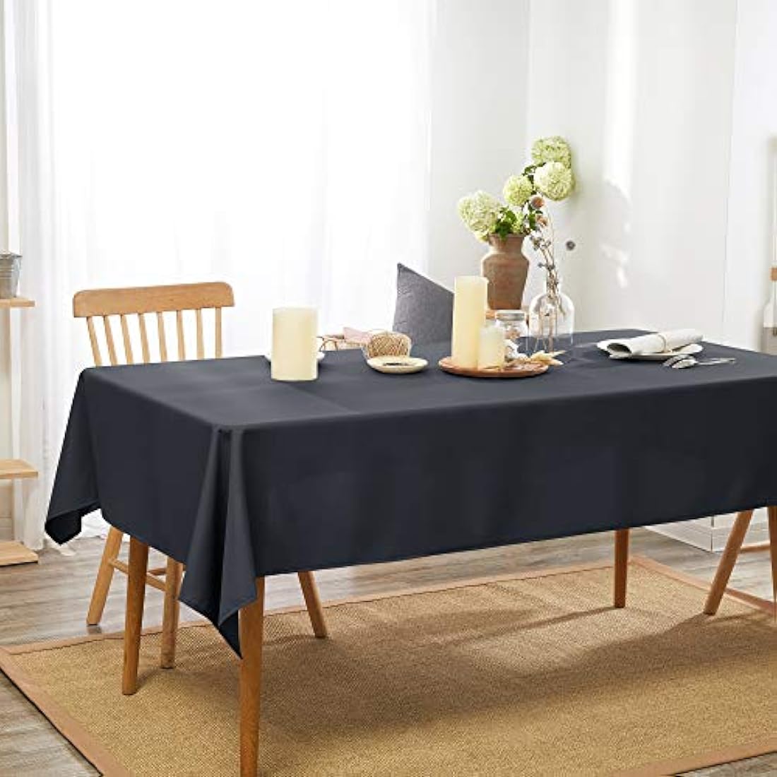 Deconovo Home Decorative Oxford Wipeable Tablecloth Rectangle Water Resistant Tablecloth for Garden Table 130x220cm(51x87in) Dark Grey