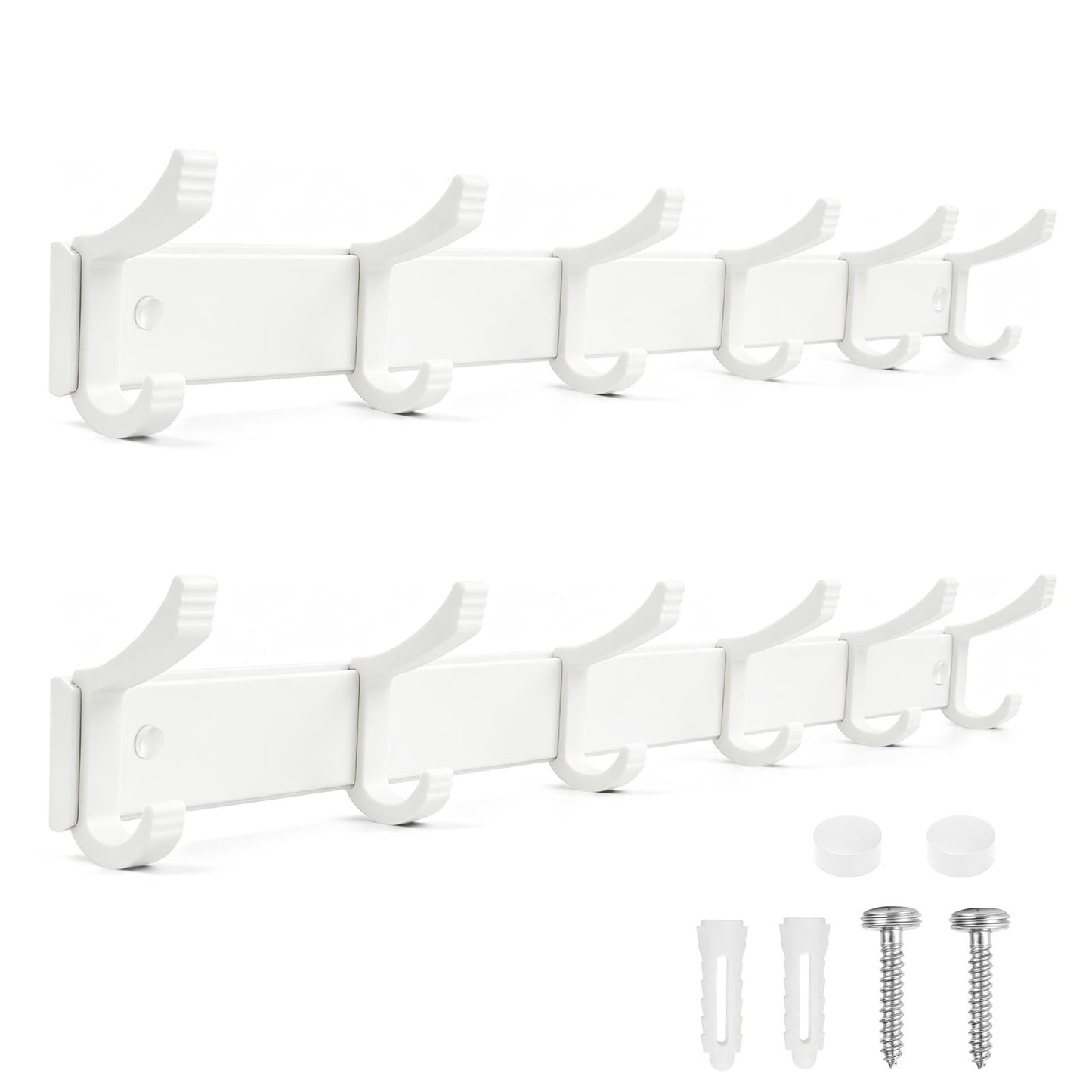 NONETO 2 Pack Coat Hooks Wall Mounted with 6 Movable Coat Rack (White)