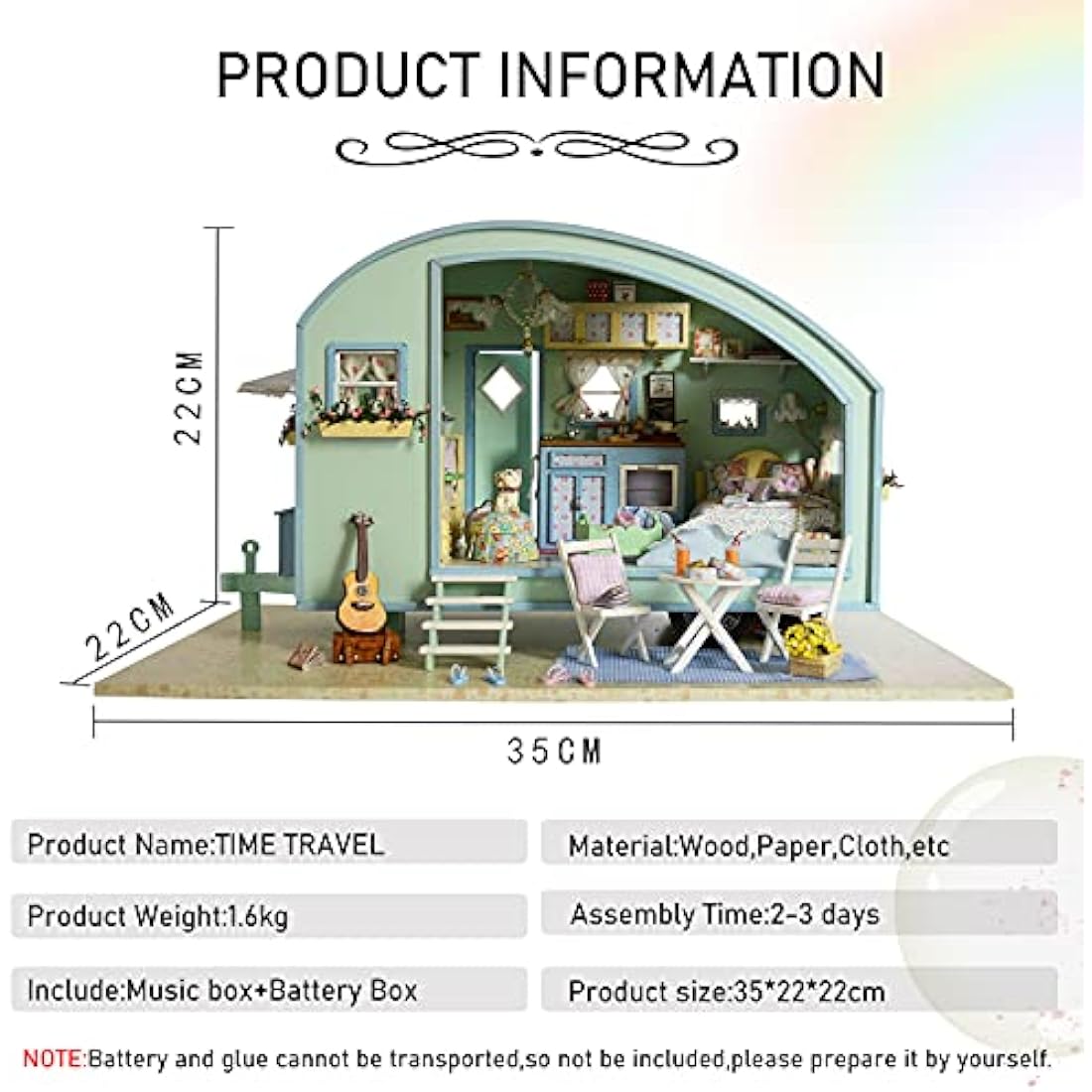 CUTEROOM Miniature Dolls House Kits, Diy Wooden Dolls House Handcraft Miniature House Kit Caravan, Time Travel Model House Kit with Furniture