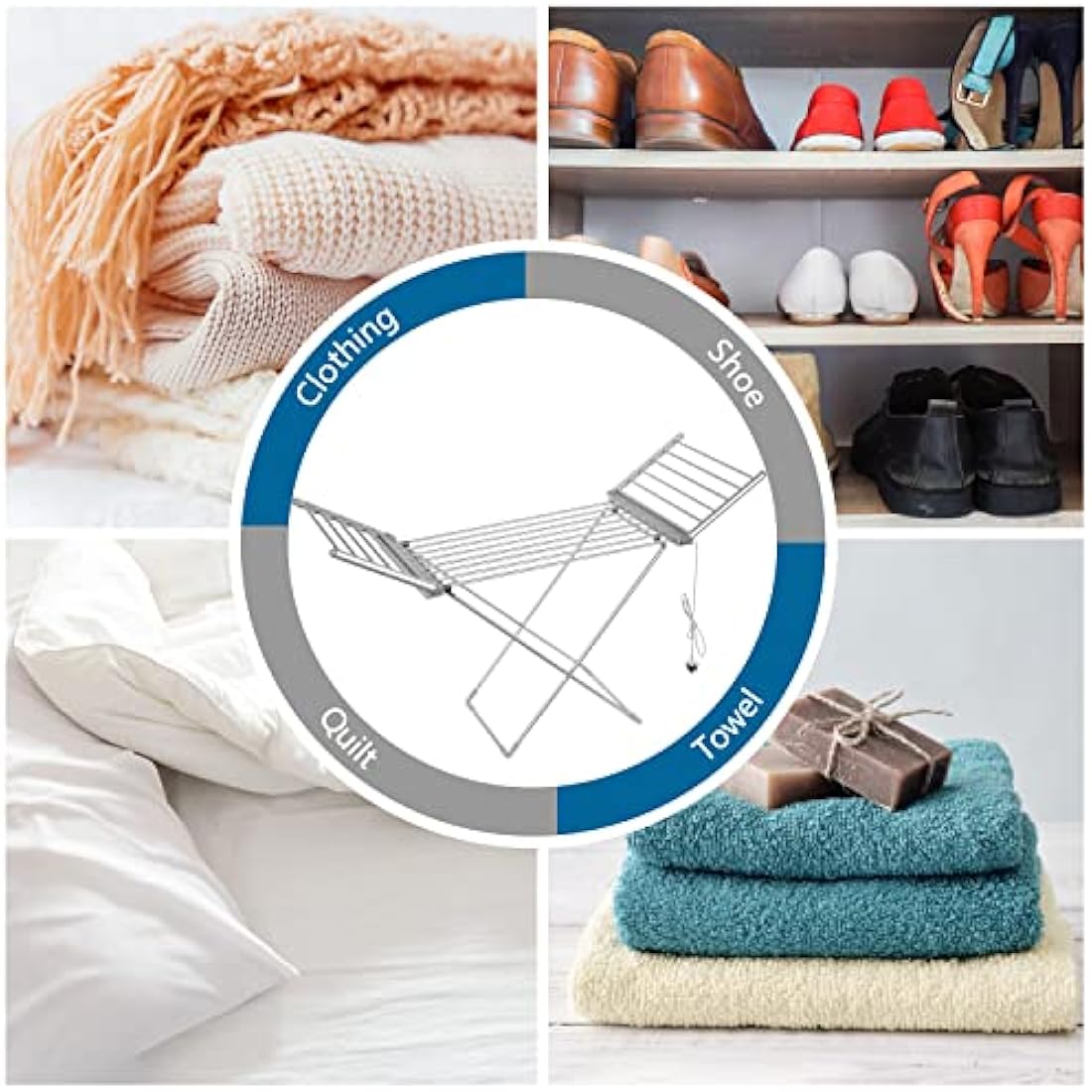 Rainberg Electric heated folding clothes dryer, 230w Energy-Efficient 18 rails and 2 Heated Wings indoor airer, wet laundry drying rack. (Heated Rack)