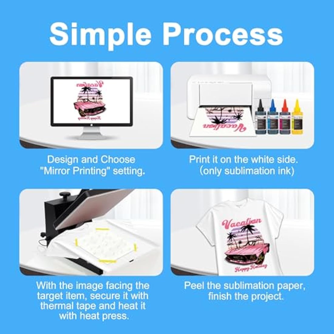 LCL Sublimation Paper A4, 210x297mm, 120gsm (500 Sheets), Compatible with EPSON, SAWGRASS, RICOH, Brother Sublimation Printers