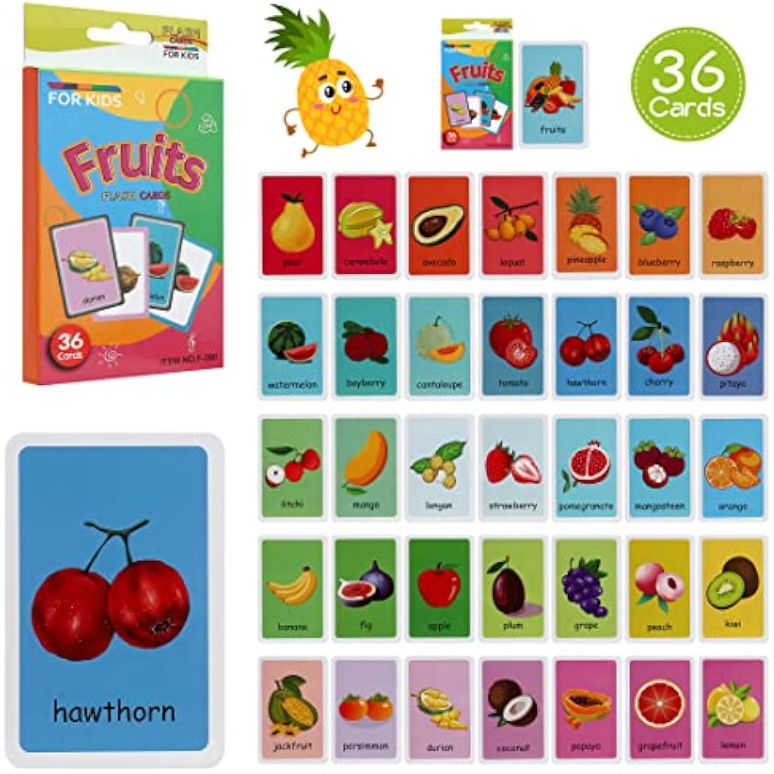 Leyun Kids Flash Cards - Early Learning Set for Toddlers Age 2-4, 4 Pack-144pcs Animals, Fruits, Body Parts & Colors
