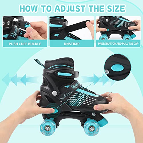 Runcinds Adjustable 4 Size Toddler Roller Skates for Boys Girls Women with Light up Wheels, Kids Roller Skates for Beginners Indoor Outdoor