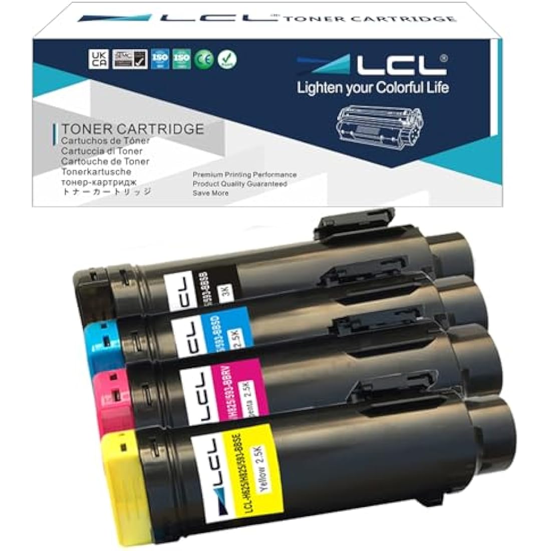 LCL Compatible Toner Cartridge H625 H825 S2825 H625cdw H825cdw S2825cdn 593-BBSB 593-BBSD 593-BBRV 593-BBSE (1 Black 1 Cyan 1 Yellow 1 Magenta) Replacement for Dell H625cdw H825cdw S2825cdn S2825