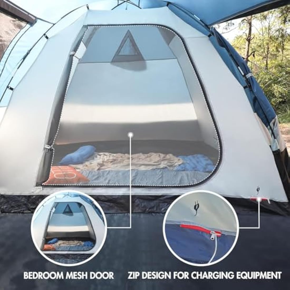 Portal 3-4 Man Tent with Porch 3000mm Waterproof 180cm Tall Standing Height Three-Four Persons Family Camping Tent with Living Area Sewn-in Groundsheet Tub Floor for Festival Bicycle Motorbike