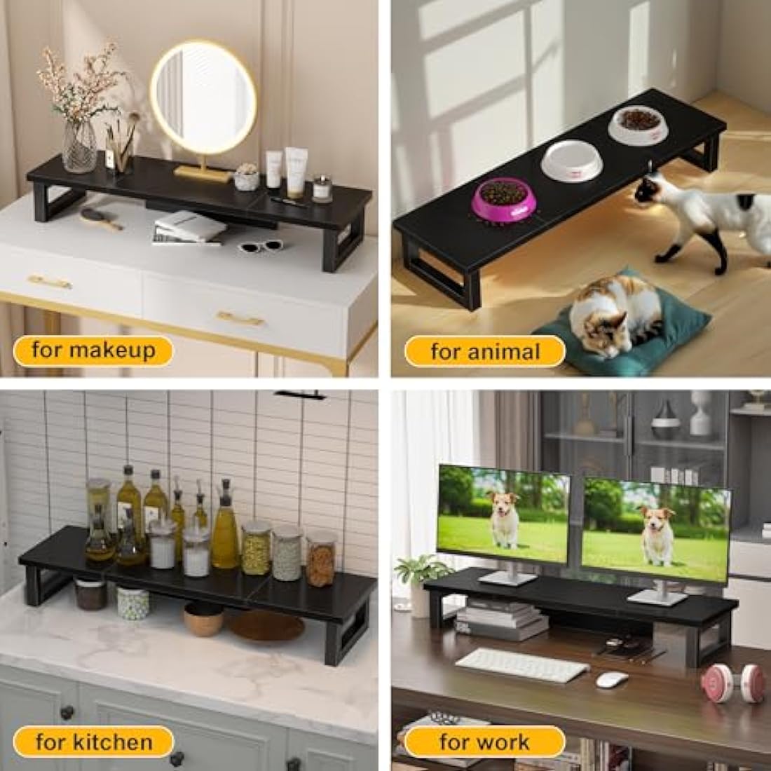 OYRREU Dual Monitor Stand, 91x26cm Desks Shelf, Double Monitor Riser for Laptop PC Computer Screen Monitor Stand Desktop Organiser for Working, Black