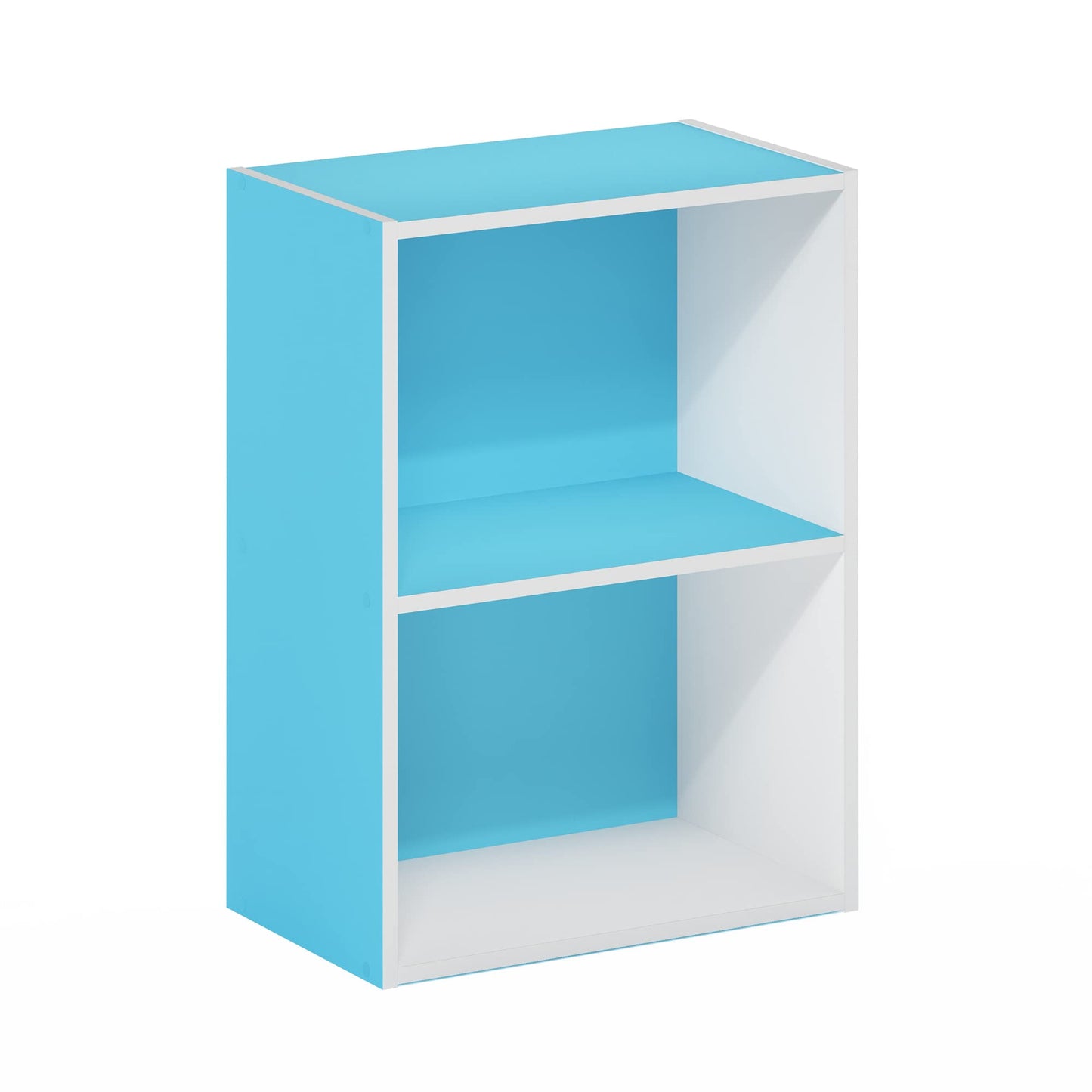 Furinno LUDER Book Shelf, 2-Tier Modern Bookshelf, Open Shelves Bookcase 9 x 16 x 21, for Living Room, Bedroom, Home Office, Light Blue/White