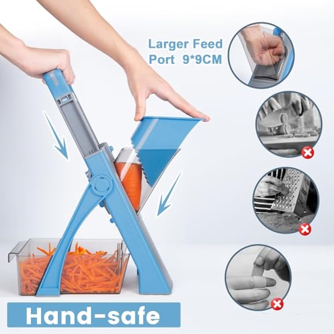 Supmakin Safe Mandoline Vegetable Slicer Adjustable Vegetable Chopper Mandolin Multifunction Potato Slicer with 4 Modes Dicer, Julienne Kitchen Chopping Artifact (SkyBlue)
