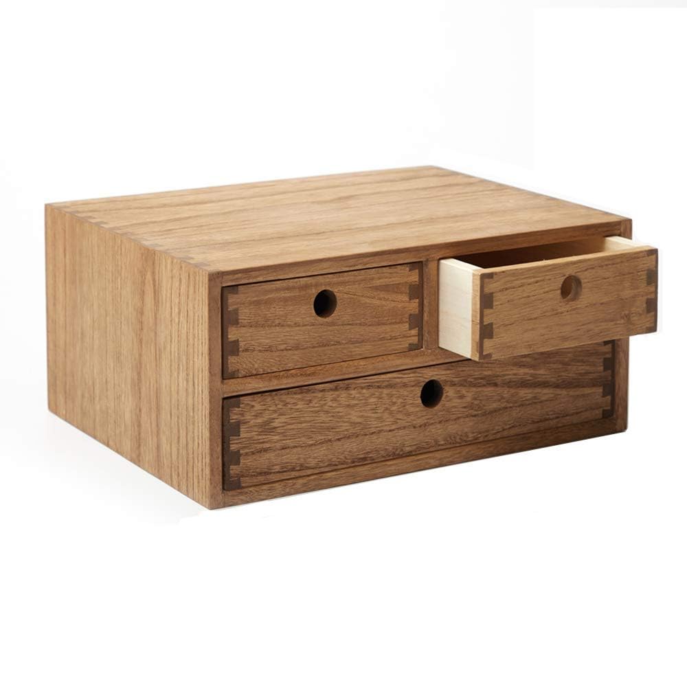 KIRIGEN Wooden Desktop Organizer Office Supplies Filing Tidy Storage Shelf Storage Cabinet Jewelry Organizer with 3 Drawers Dark Brown