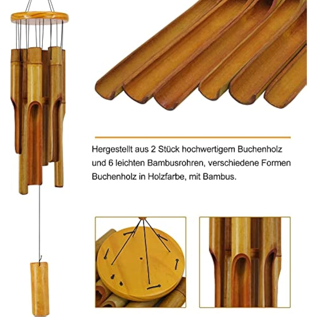 Bamboo Wind Chimes Outdoor,Wooden Wind Chimes with Melody Deep Tone,30" Classic Zen Garden Windchime for Relaxation, Grace.Home Décor for Patio, Garden or Indoor