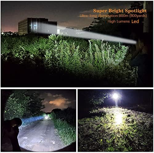 MAYTHANK LED Torch Super Bright Rechargeable Big Capacity10000ma Long Lasting, Powerful High Powered Spotlight Flashlight Long Range 800 Yards, Handheld Searchlight Waterproof (No Side Lantern)