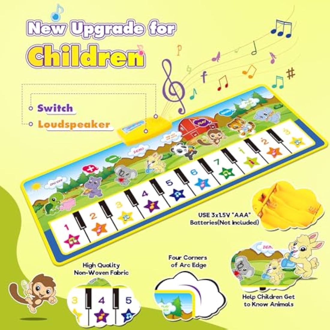 m zimoon Kids Piano Mat, Piano Music Mat Dance Mats Touch Play Mats Floor Keyboard Musical Carpet Mat Gift Toys for 2 3 4 5 6 Years Old Kids Boys Girls Toddlers (100 × 36 cm)